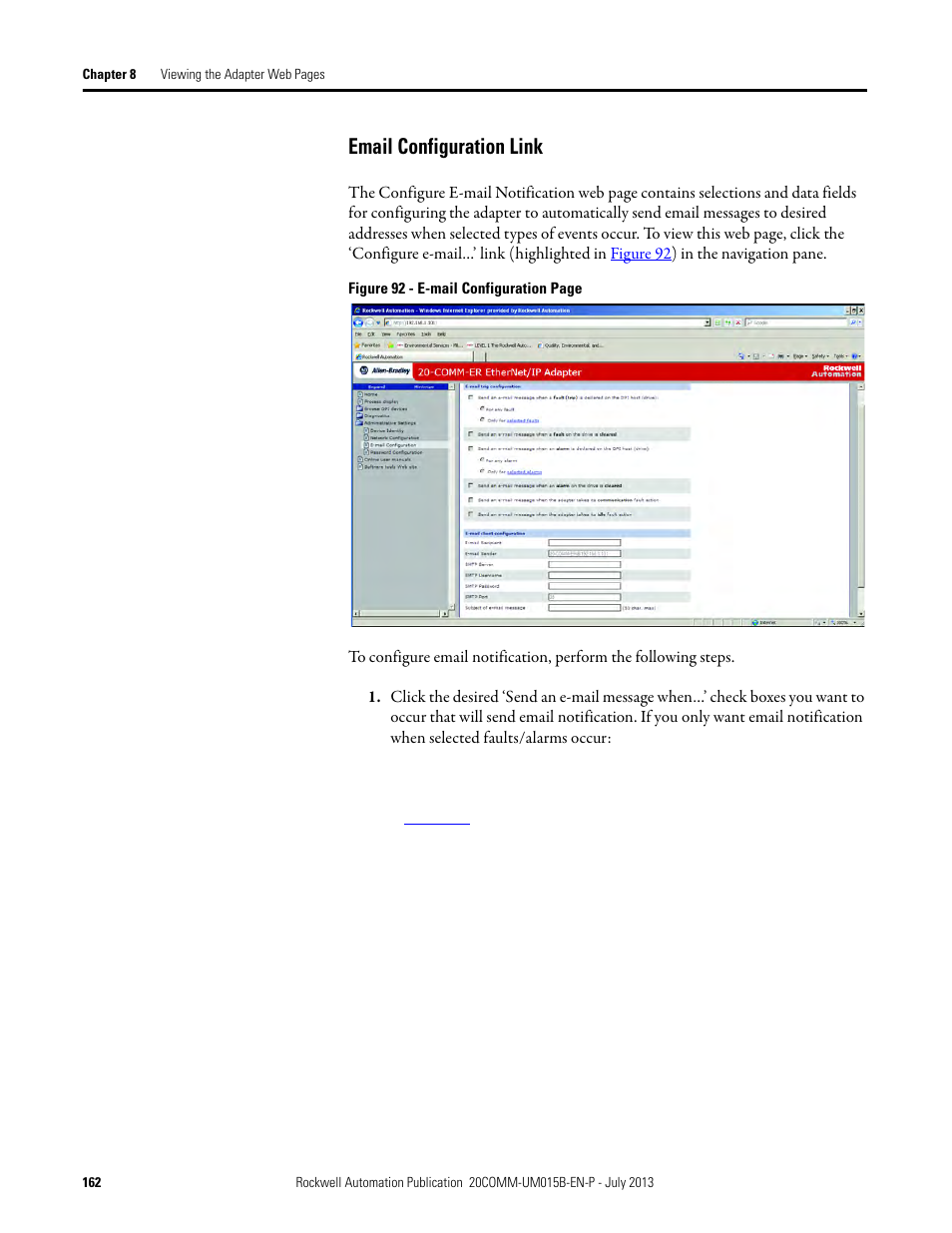 Email configuration link | Rockwell Automation 20-COMM-ER 20-COMM-ER Dual-Port EtherNet/IP Communication Adapter User Manual User Manual | Page 162 / 238