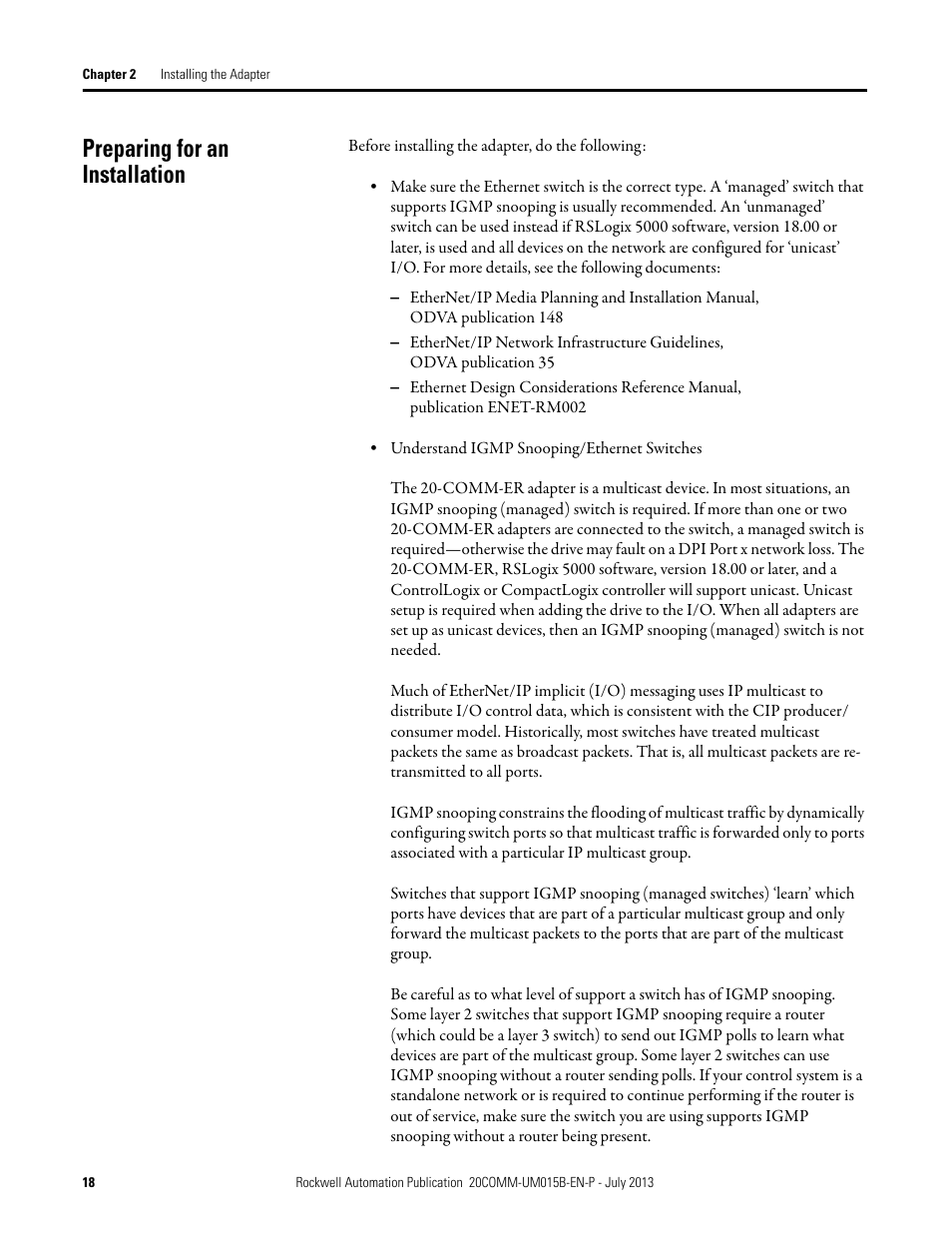 Preparing for an installation | Rockwell Automation 20-COMM-ER 20-COMM-ER Dual-Port EtherNet/IP Communication Adapter User Manual User Manual | Page 18 / 238