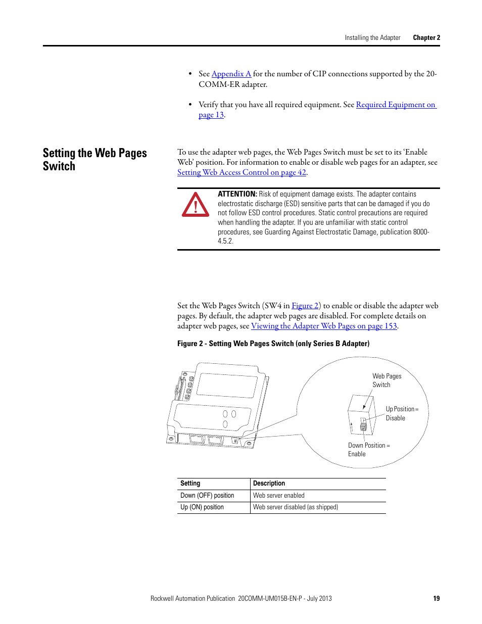 Ges. see, Setting the web, Setting the web pages switch | Rockwell Automation 20-COMM-ER 20-COMM-ER Dual-Port EtherNet/IP Communication Adapter User Manual User Manual | Page 19 / 238