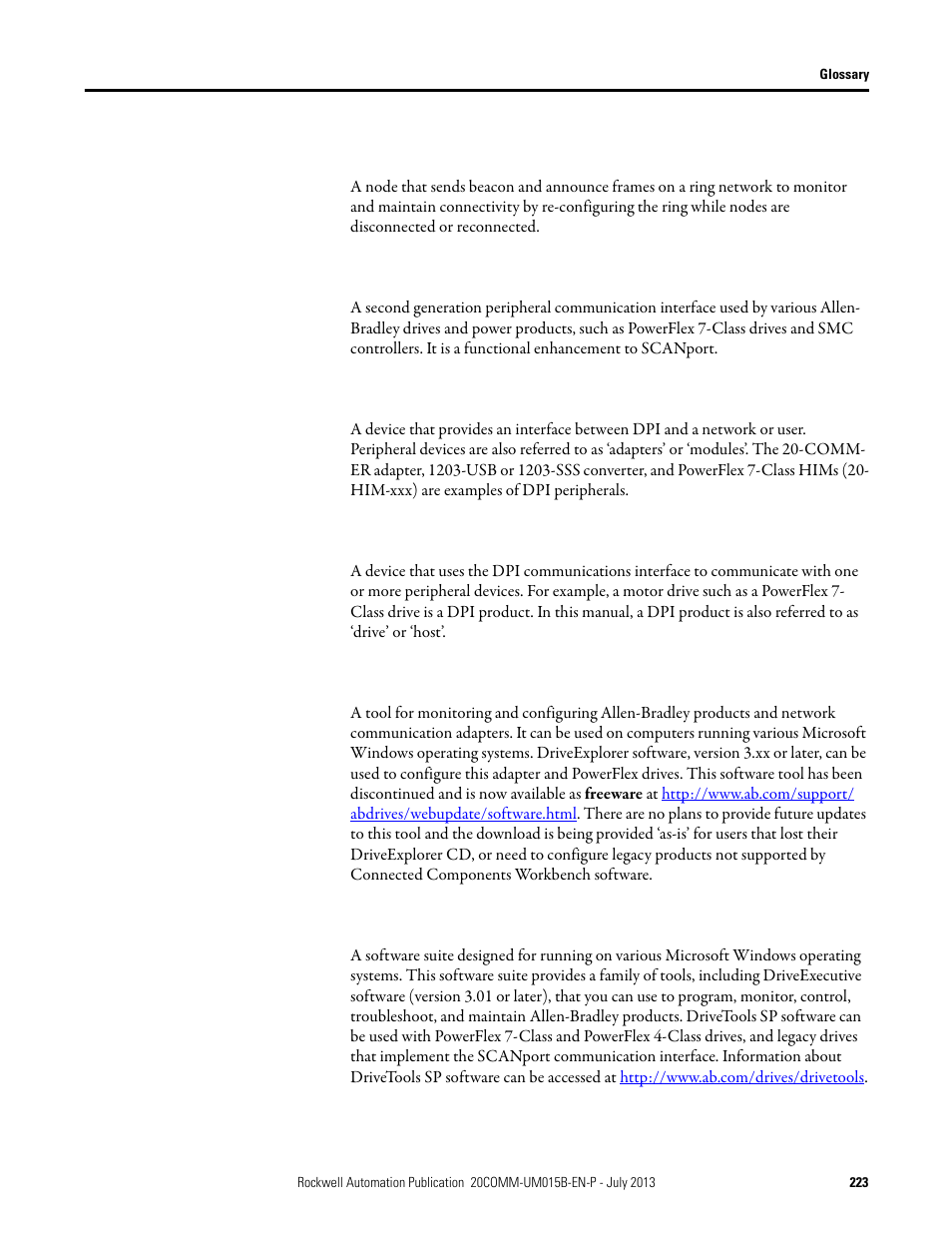 Rockwell Automation 20-COMM-ER 20-COMM-ER Dual-Port EtherNet/IP Communication Adapter User Manual User Manual | Page 223 / 238