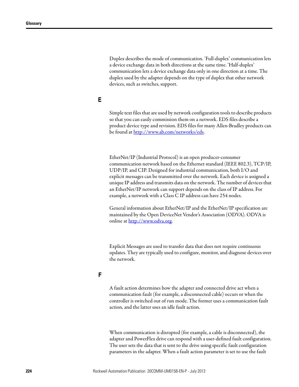 Rockwell Automation 20-COMM-ER 20-COMM-ER Dual-Port EtherNet/IP Communication Adapter User Manual User Manual | Page 224 / 238