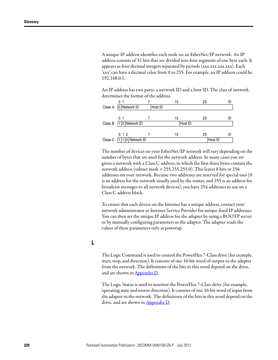 Rockwell Automation 20-COMM-ER 20-COMM-ER Dual-Port EtherNet/IP Communication Adapter User Manual User Manual | Page 226 / 238