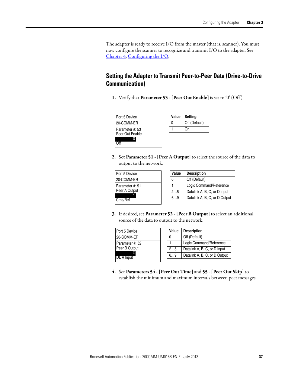 Setting the adapter to transmit peer-to-peer data | Rockwell Automation 20-COMM-ER 20-COMM-ER Dual-Port EtherNet/IP Communication Adapter User Manual User Manual | Page 37 / 238