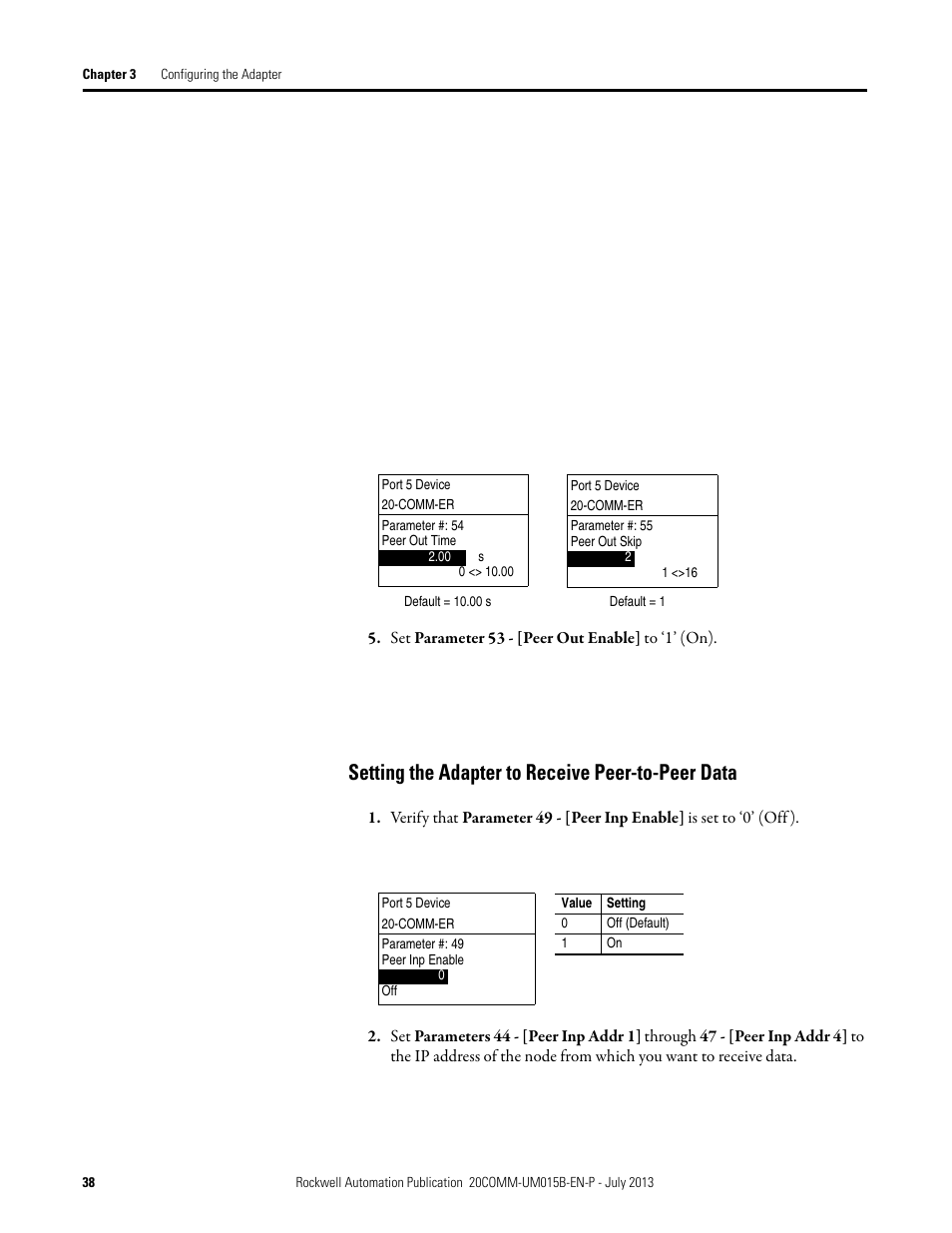 Setting the adapter to receive peer-to-peer data | Rockwell Automation 20-COMM-ER 20-COMM-ER Dual-Port EtherNet/IP Communication Adapter User Manual User Manual | Page 38 / 238