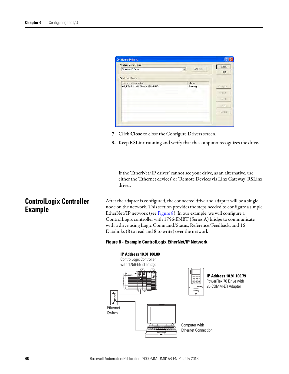 Controllogix controller example | Rockwell Automation 20-COMM-ER 20-COMM-ER Dual-Port EtherNet/IP Communication Adapter User Manual User Manual | Page 48 / 238