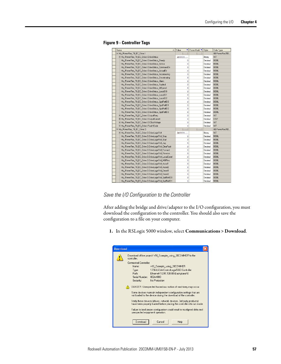 Save the i/o configuration to the controller | Rockwell Automation 20-COMM-ER 20-COMM-ER Dual-Port EtherNet/IP Communication Adapter User Manual User Manual | Page 57 / 238