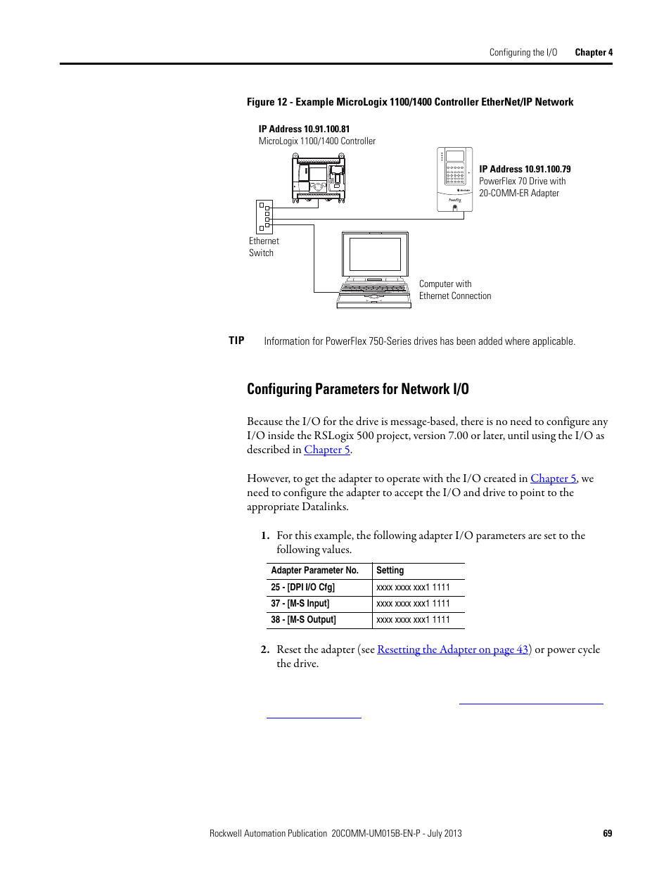 Configuring parameters for network i/o | Rockwell Automation 20-COMM-ER 20-COMM-ER Dual-Port EtherNet/IP Communication Adapter User Manual User Manual | Page 69 / 238