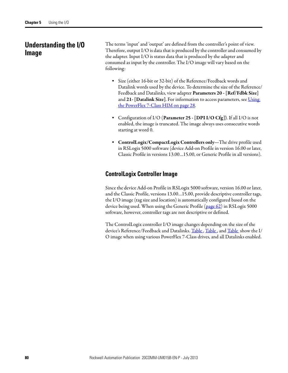 Understanding the i/o image, Controllogix controller image | Rockwell Automation 20-COMM-ER 20-COMM-ER Dual-Port EtherNet/IP Communication Adapter User Manual User Manual | Page 80 / 238