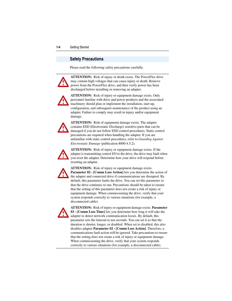Safety precautions, Safety precautions -4 | Rockwell Automation 22-COMM-B PowerFlex BACnet MS/TP Adapter User Manual | Page 12 / 72
