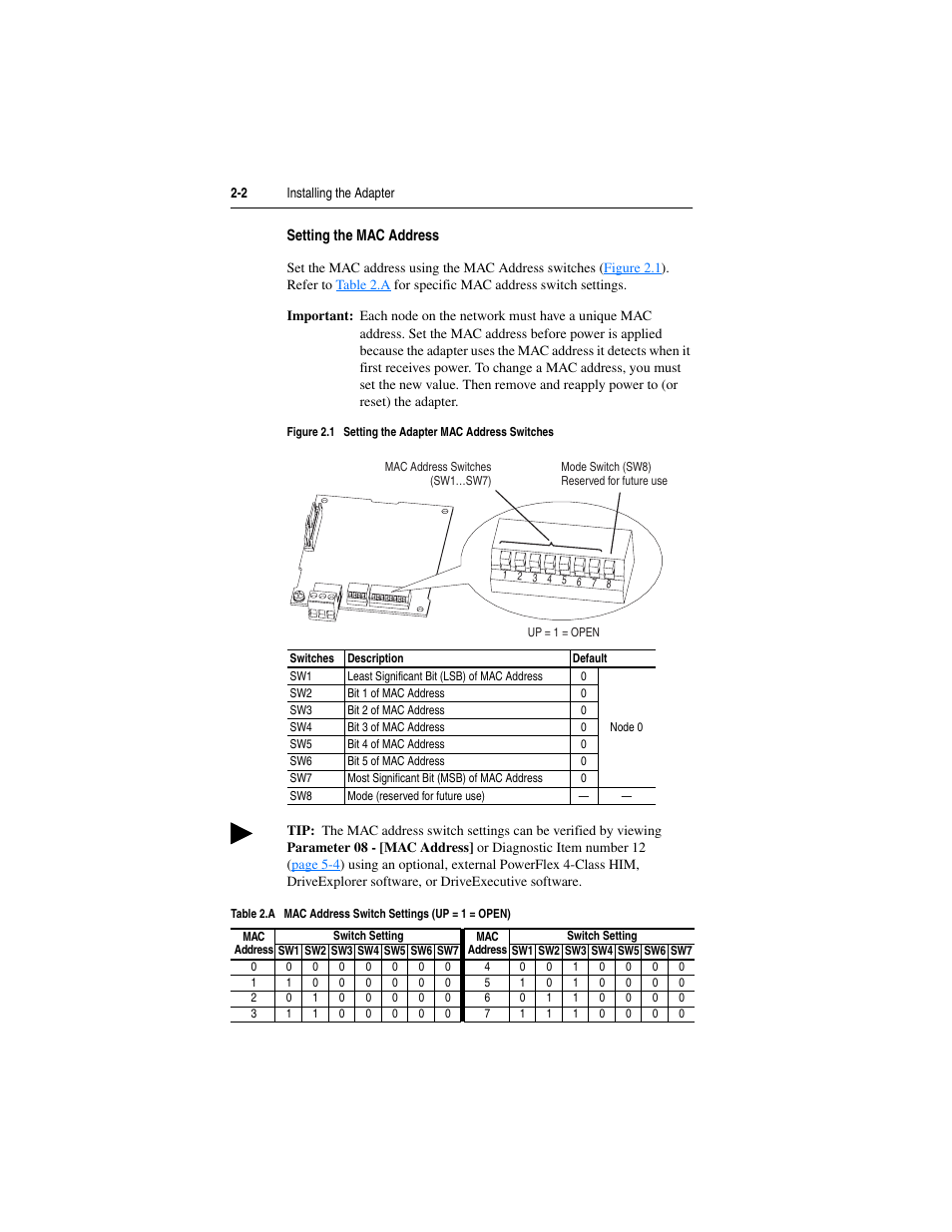 Setting the mac address, Setting the mac | Rockwell Automation 22-COMM-B PowerFlex BACnet MS/TP Adapter User Manual | Page 18 / 72