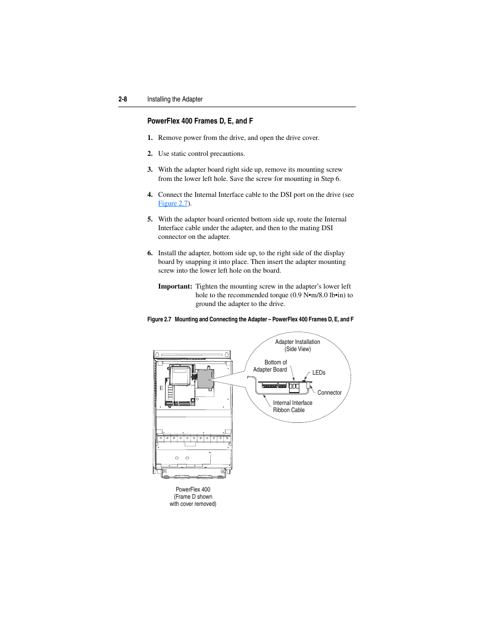 Powerflex 400 frames d, e, and f | Rockwell Automation 22-COMM-B PowerFlex BACnet MS/TP Adapter User Manual | Page 24 / 72