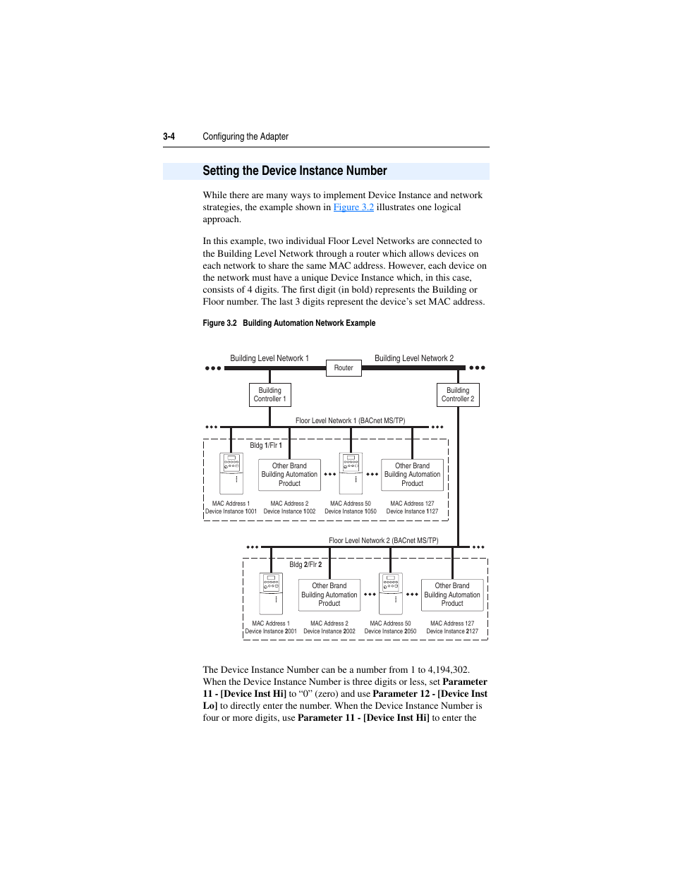 Setting the device instance number, Setting the device instance number -4, R more information, see | Setting the device | Rockwell Automation 22-COMM-B PowerFlex BACnet MS/TP Adapter User Manual | Page 32 / 72