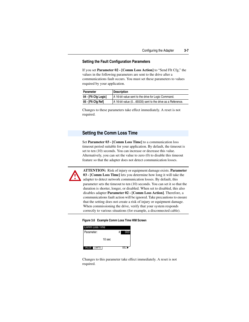 Setting the fault configuration parameters, Setting the comm loss time, Setting the comm loss time -7 | Rockwell Automation 22-COMM-B PowerFlex BACnet MS/TP Adapter User Manual | Page 35 / 72