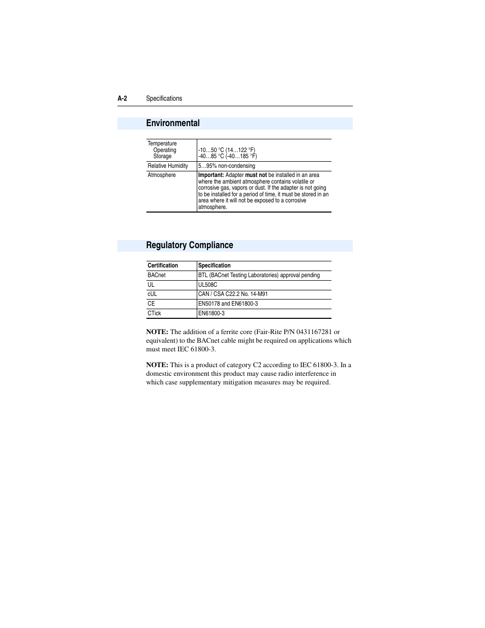 Environmental, Regulatory compliance | Rockwell Automation 22-COMM-B PowerFlex BACnet MS/TP Adapter User Manual | Page 52 / 72