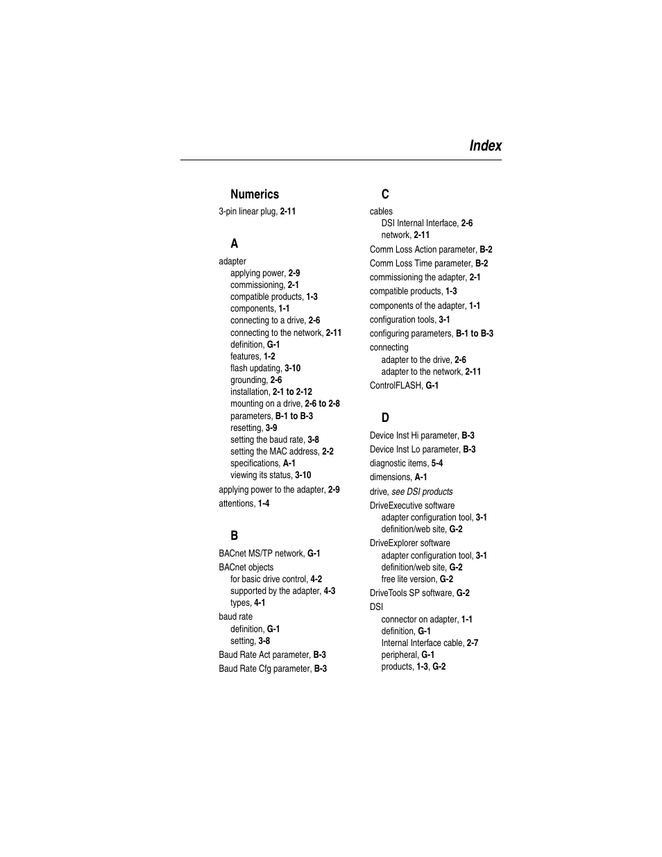 Index | Rockwell Automation 22-COMM-B PowerFlex BACnet MS/TP Adapter User Manual | Page 67 / 72