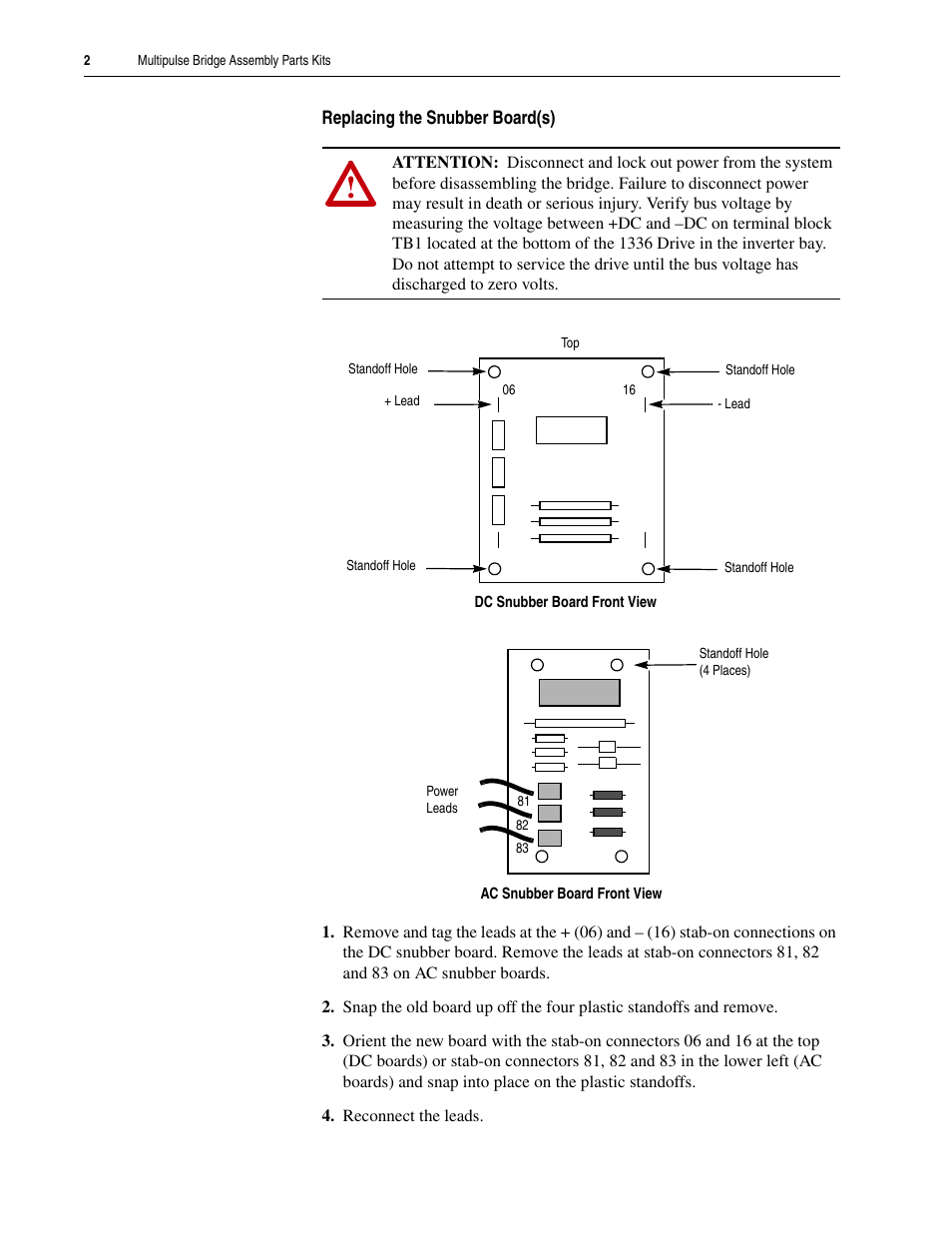 Replacing the snubber board(s) | Rockwell Automation 1336S_E Drive Multipulse Bridge Assembly User Manual | Page 2 / 14