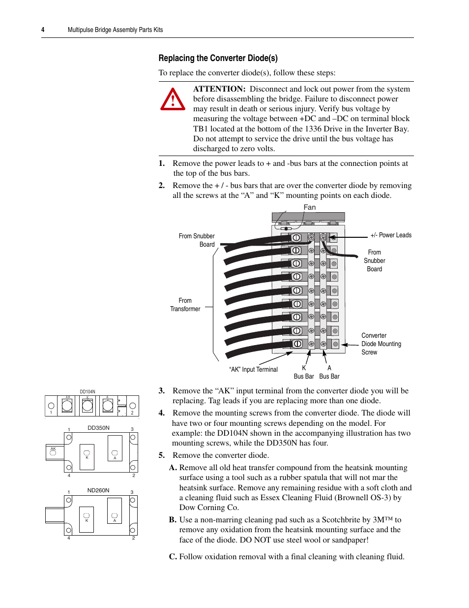 Replacing the converter diode(s) | Rockwell Automation 1336S_E Drive Multipulse Bridge Assembly User Manual | Page 4 / 14