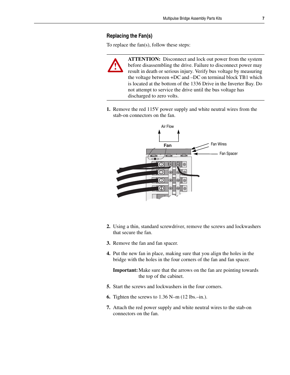 Replacing the fan(s) | Rockwell Automation 1336S_E Drive Multipulse Bridge Assembly User Manual | Page 7 / 14