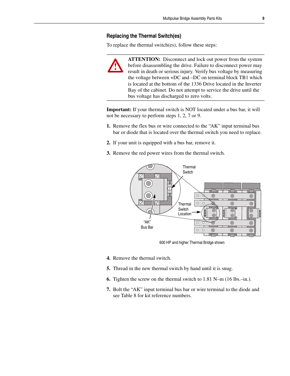 Replacing the thermal switch(es) | Rockwell Automation 1336S_E Drive Multipulse Bridge Assembly User Manual | Page 9 / 14