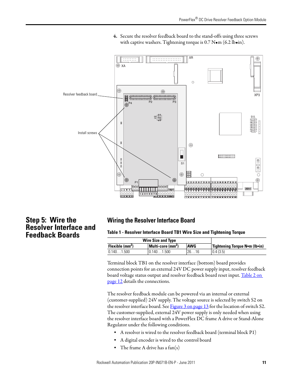 Wiring the resolver interface board | Rockwell Automation 20P-RES-A0 PowerFlex DC Drive Resolver Feedback Option Module User Manual | Page 11 / 18