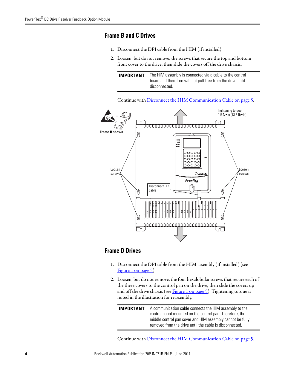 Frame b and c drives, Frame d drives | Rockwell Automation 20P-RES-A0 PowerFlex DC Drive Resolver Feedback Option Module User Manual | Page 4 / 18