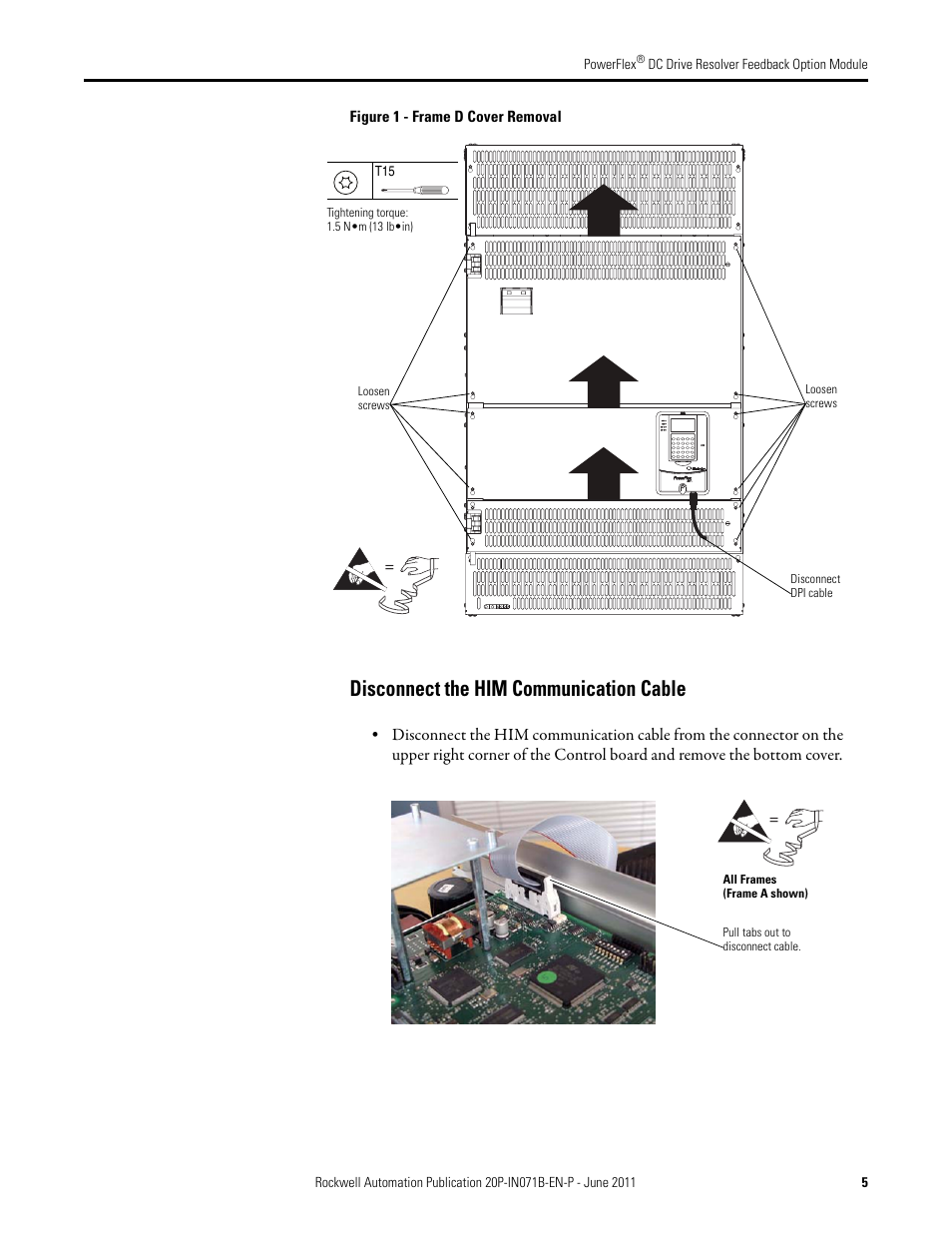 Disconnect the him communication cable | Rockwell Automation 20P-RES-A0 PowerFlex DC Drive Resolver Feedback Option Module User Manual | Page 5 / 18