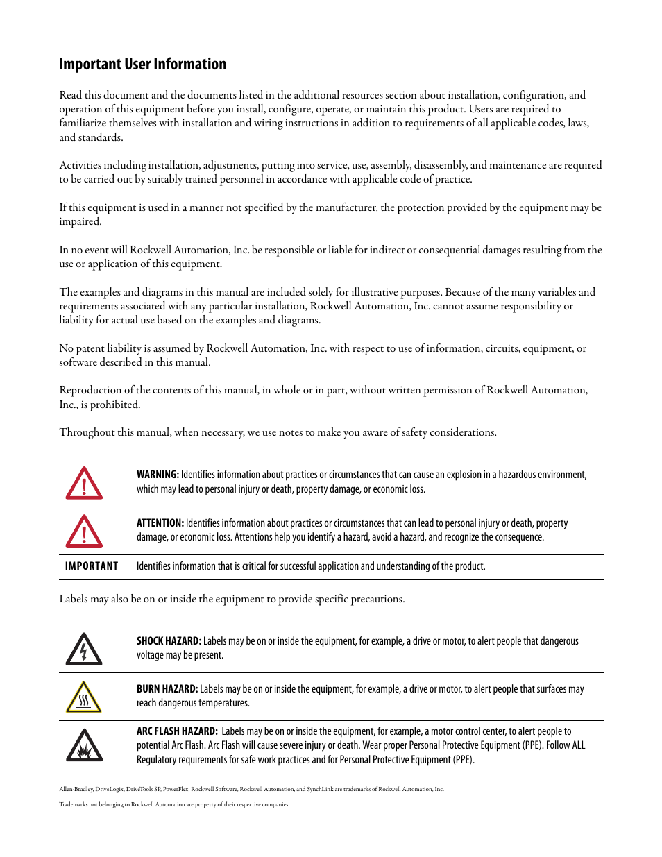 Important user information | Rockwell Automation 20D PowerFlex 700S Drive Ph I Control, Frames 1...11 User Manual | Page 2 / 248