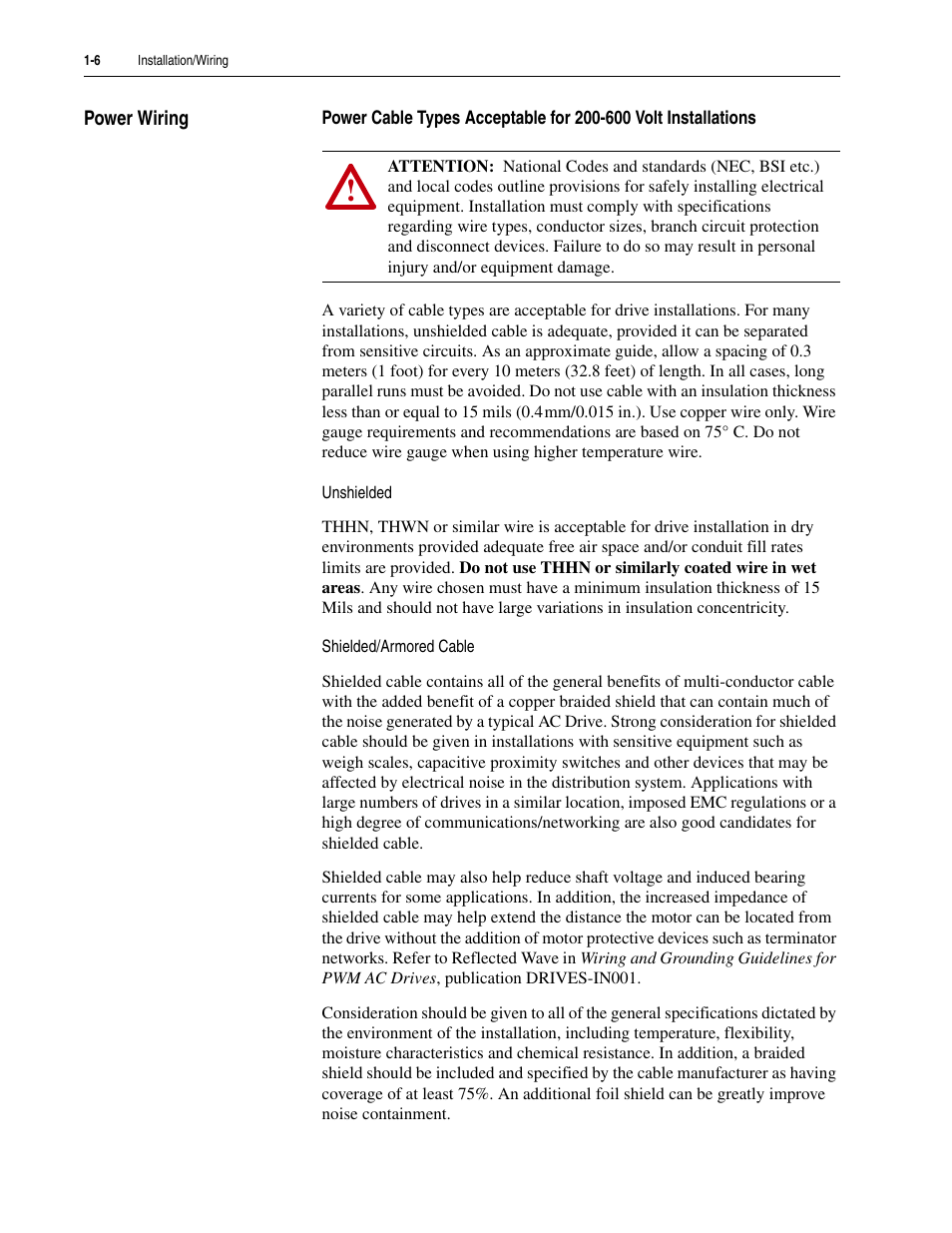 Power wiring, Power wiring -6 | Rockwell Automation 20D PowerFlex 700S Drive Ph I Control, Frames 1...11 User Manual | Page 20 / 248