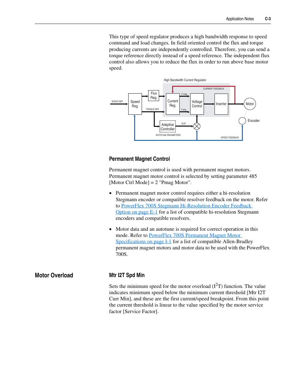 Permanent magnet control, Motor overload, Mtr i2t spd min | Sets the minimum speed for the motor overload (i | Rockwell Automation 20D PowerFlex 700S Drive Ph I Control, Frames 1...11 User Manual | Page 213 / 248