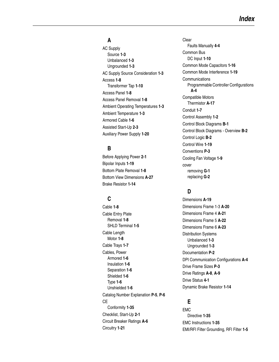 Index | Rockwell Automation 20D PowerFlex 700S Drive Ph I Control, Frames 1...11 User Manual | Page 243 / 248