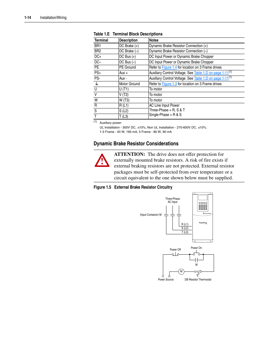 Dynamic brake resistor considerations, Dynamic brake resistor considerations -14 | Rockwell Automation 20D PowerFlex 700S Drive Ph I Control, Frames 1...11 User Manual | Page 28 / 248