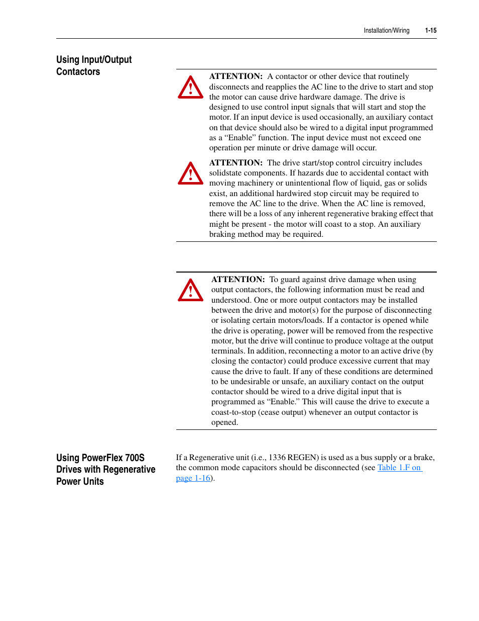 Using input/output contactors | Rockwell Automation 20D PowerFlex 700S Drive Ph I Control, Frames 1...11 User Manual | Page 29 / 248