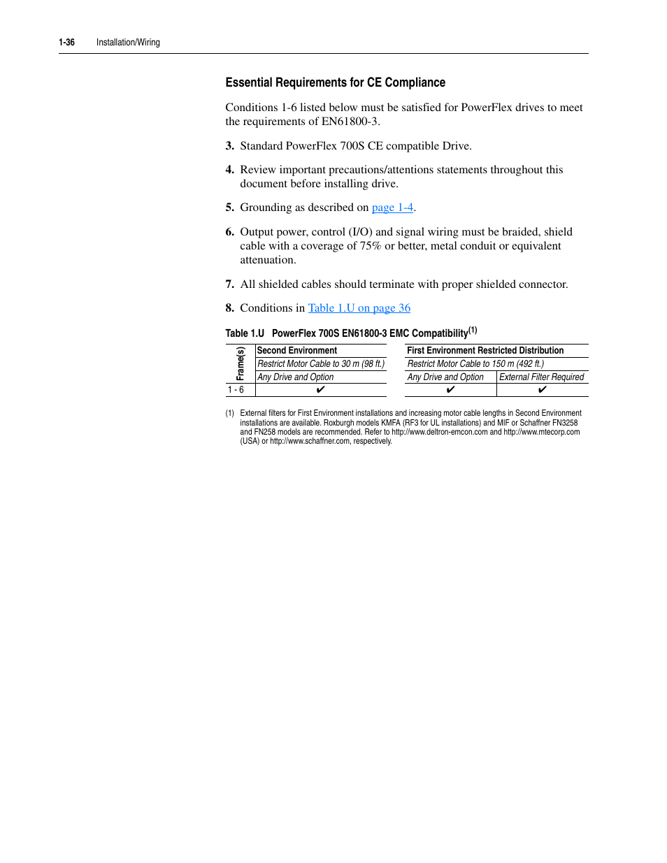 Essential requirements for ce compliance, Essential requirements for ce compliance -36 | Rockwell Automation 20D PowerFlex 700S Drive Ph I Control, Frames 1...11 User Manual | Page 50 / 248