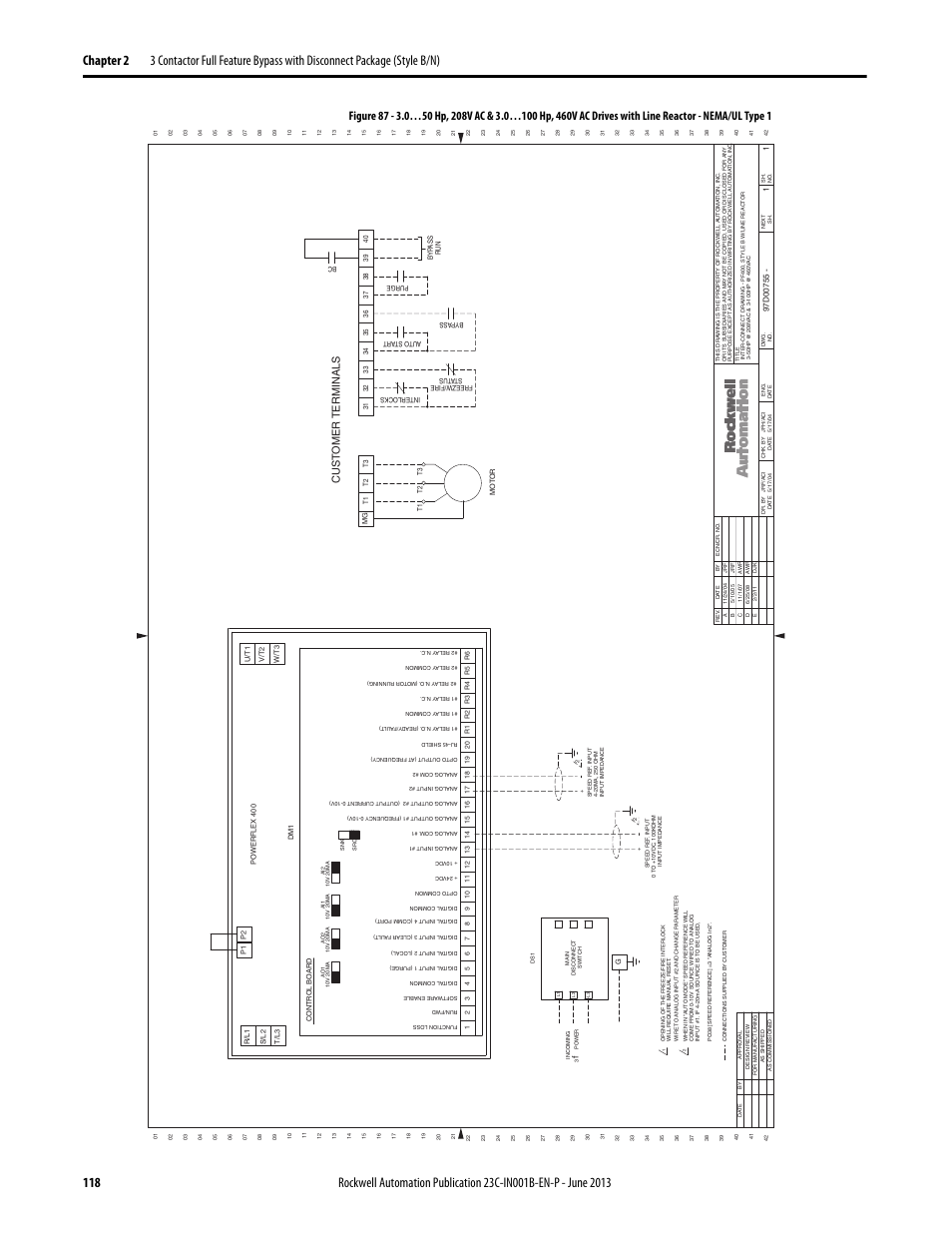 Figure 87, 97d00755, Cust omer terminals | Rockwell Automation 23C PowerFlex 400 AC Drive Packages for Fan & Pump Apps User Manual | Page 118 / 202