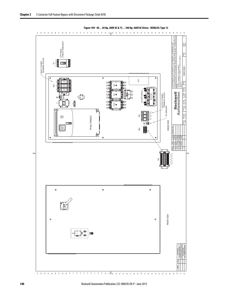 95d01583, Second ar y, Au -2 /0 | 1 l1 3 l2, 5 l 3, Of f on por t mod net a net b | Rockwell Automation 23C PowerFlex 400 AC Drive Packages for Fan & Pump Apps User Manual | Page 140 / 202