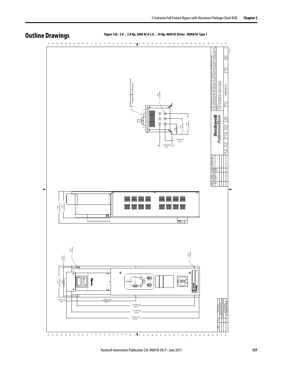 Outline drawings, 95d00719, Ru n enable test drive | Drive, Trip byp ass, Read y interlock open byp ass | Rockwell Automation 23C PowerFlex 400 AC Drive Packages for Fan & Pump Apps User Manual | Page 157 / 202
