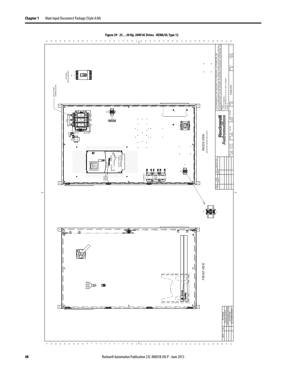 95d02451, Open interlock on po wer, Man a ut o off | Speed ma n ua l, Prim ar y, X2 30 g, Inside vie w front vie w | Rockwell Automation 23C PowerFlex 400 AC Drive Packages for Fan & Pump Apps User Manual | Page 48 / 202