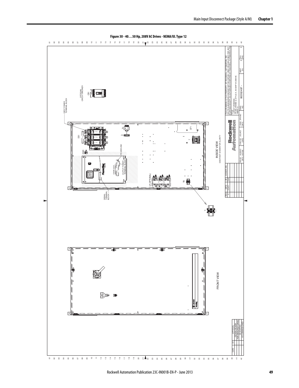 95d02497, 150v a primar y, Open interlock on po wer | Man a ut o off, Speed manu al au -2/0 | Rockwell Automation 23C PowerFlex 400 AC Drive Packages for Fan & Pump Apps User Manual | Page 49 / 202
