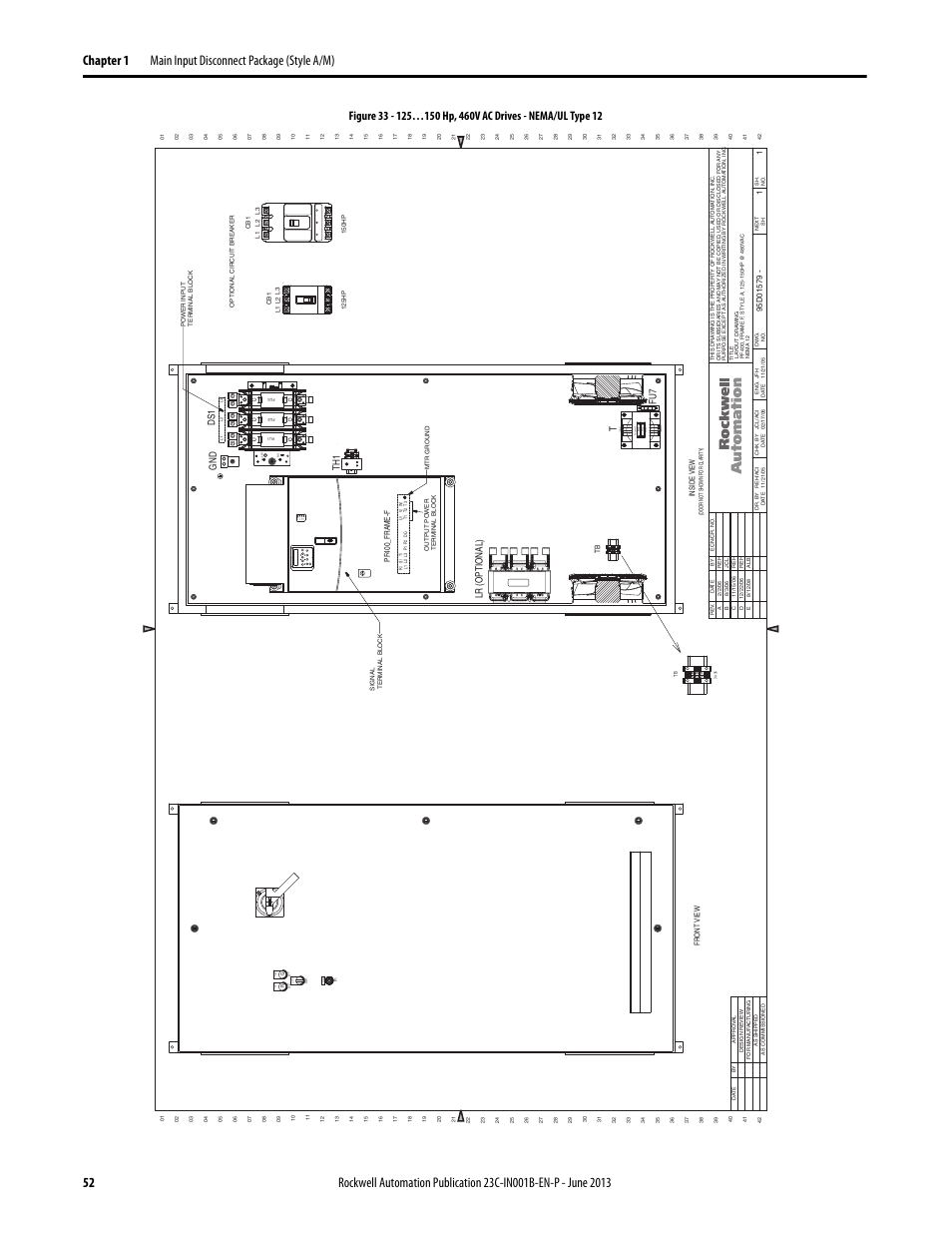 95d01579, Fo on, Primar y | Second a r y, Open interlock on po wer, Man a ut o off, Speed manu al, Por t mod net a net b, Gnd d s 1 t th1, Lr (optional) | Rockwell Automation 23C PowerFlex 400 AC Drive Packages for Fan & Pump Apps User Manual | Page 52 / 202