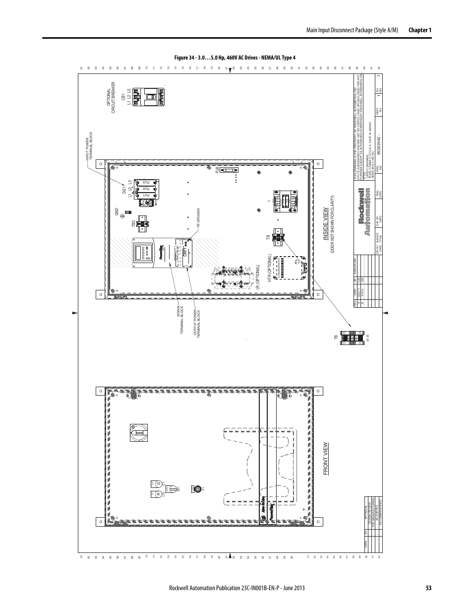 95d02442, Fr ont view, Inside view | Rockwell Automation 23C PowerFlex 400 AC Drive Packages for Fan & Pump Apps User Manual | Page 53 / 202