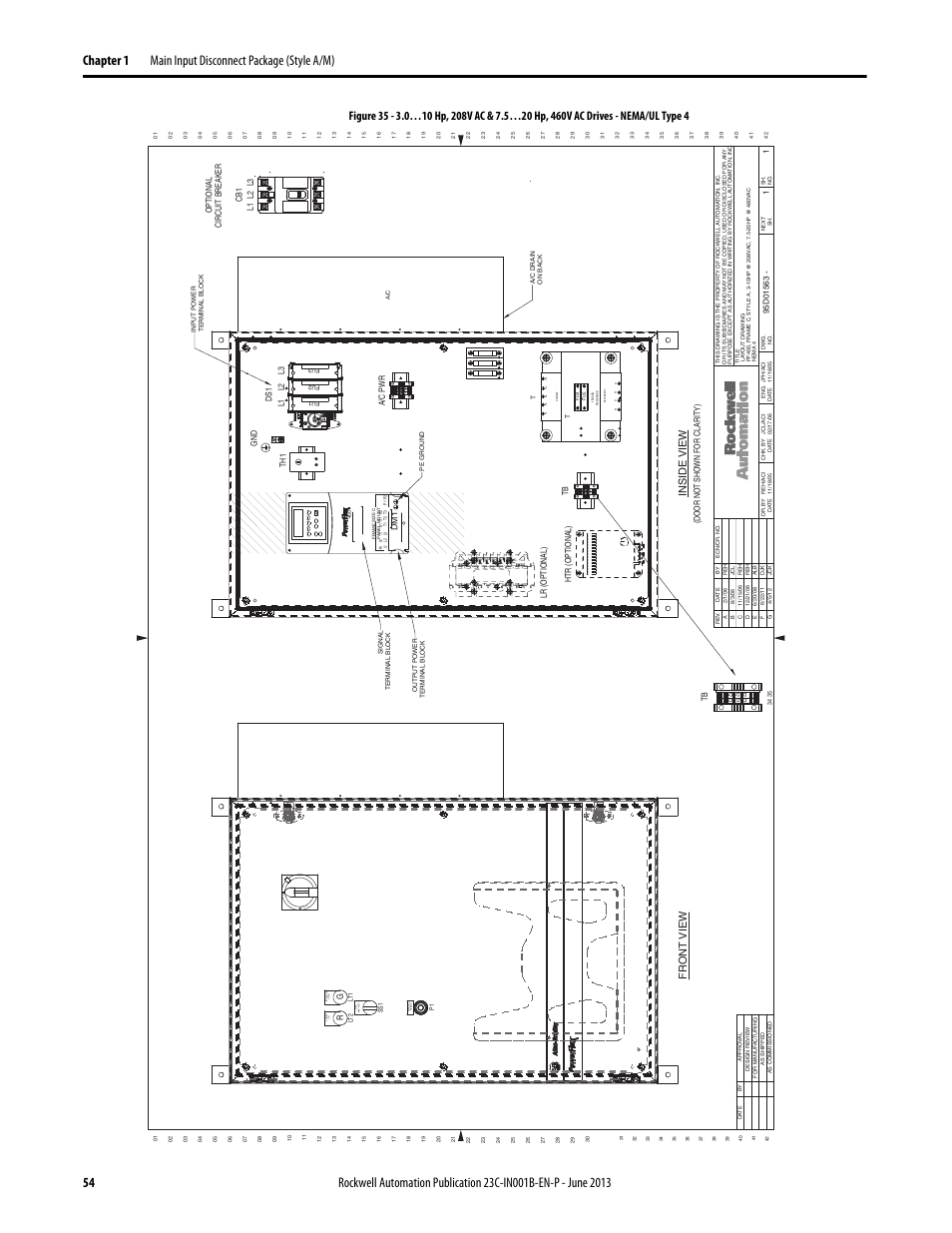 95d01563, Fr ont view, Inside view | Rockwell Automation 23C PowerFlex 400 AC Drive Packages for Fan & Pump Apps User Manual | Page 54 / 202