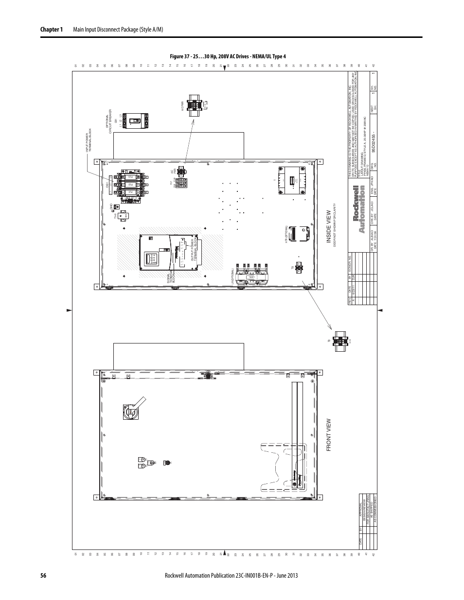 95d02455, Open interlock on po wer, Man a ut o off | Speed manu al, X2 30 g, Primar y, Second ar y h4, Inside view fr ont view | Rockwell Automation 23C PowerFlex 400 AC Drive Packages for Fan & Pump Apps User Manual | Page 56 / 202
