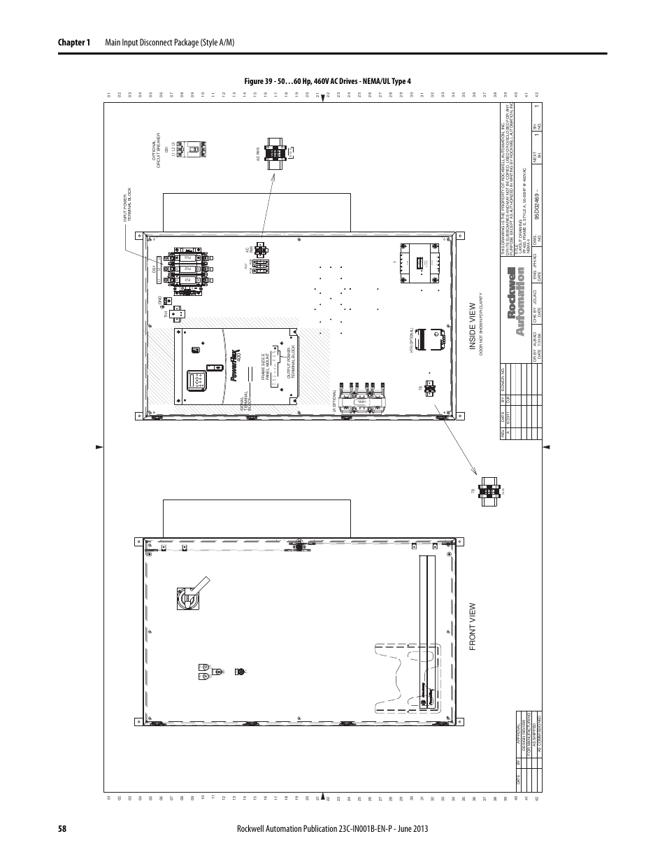 95d02469, Open interlock on po wer, Man a ut o off | Speed manu al, X2 30 g, Primar y, Second ar y h4, Inside view fr ont view | Rockwell Automation 23C PowerFlex 400 AC Drive Packages for Fan & Pump Apps User Manual | Page 58 / 202