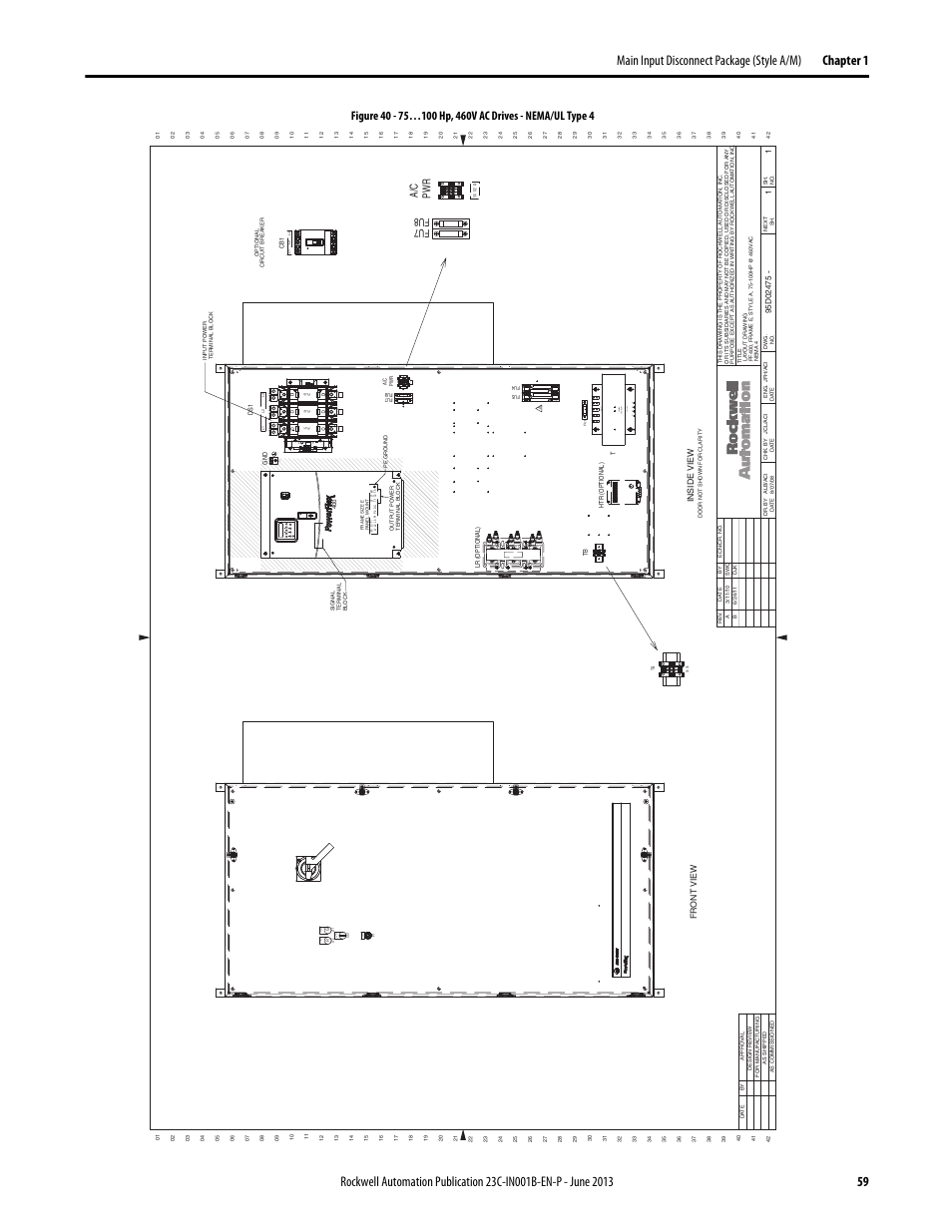 95d02475, Open interlock on po wer, Man a ut o off | Speed manu al au -2 /0, X2 30 g, Fu7 pwr, A/c fu8 | Rockwell Automation 23C PowerFlex 400 AC Drive Packages for Fan & Pump Apps User Manual | Page 59 / 202