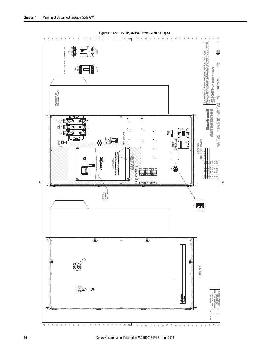 95d01568, Primar y, Second ar y | Open interlock on po wer, Man a ut o off, Speed manu al, Gnd ds1 t (optional) htr, Lr (optional) | Rockwell Automation 23C PowerFlex 400 AC Drive Packages for Fan & Pump Apps User Manual | Page 60 / 202