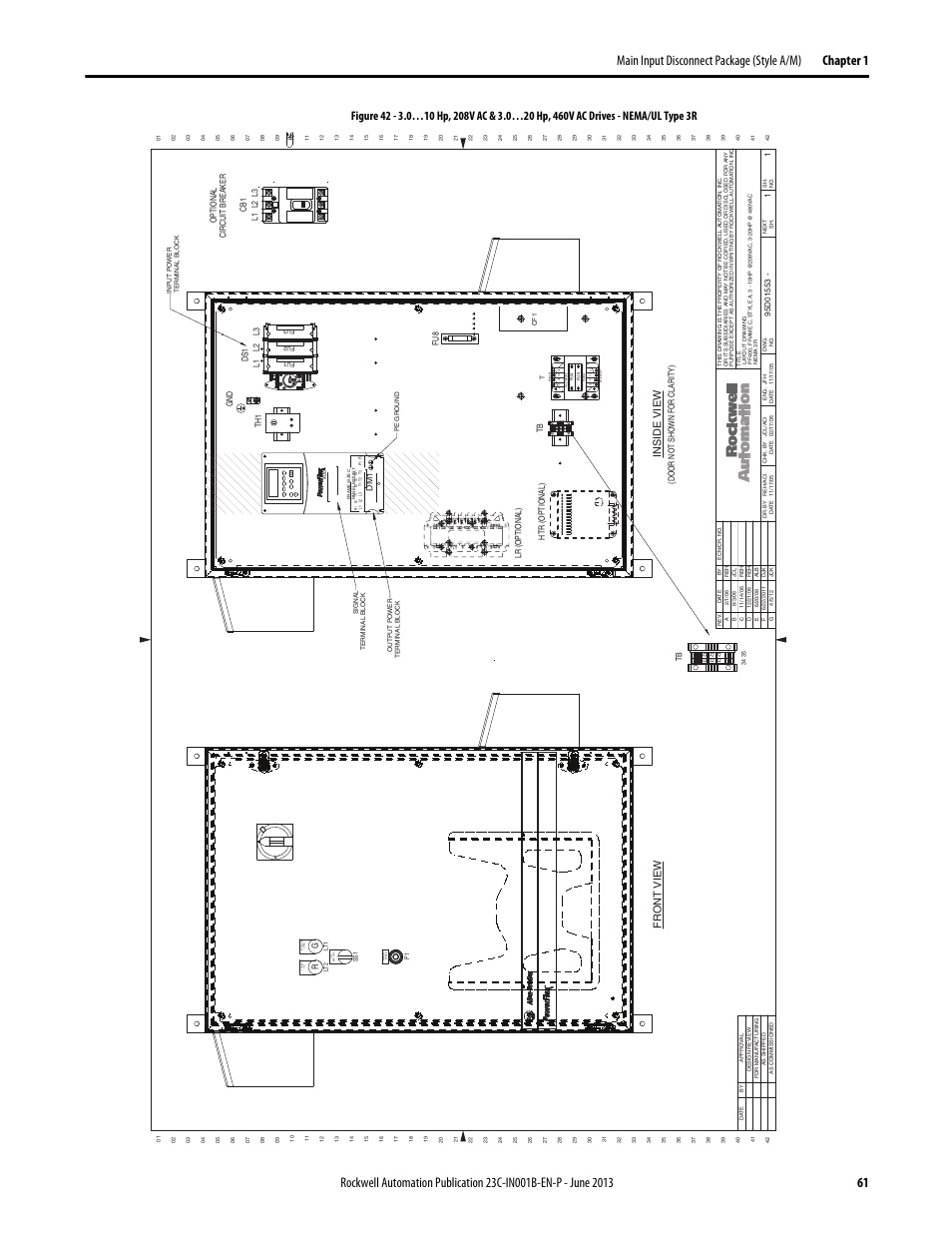 95d01553, Fr ont view, Inside view | Rockwell Automation 23C PowerFlex 400 AC Drive Packages for Fan & Pump Apps User Manual | Page 61 / 202