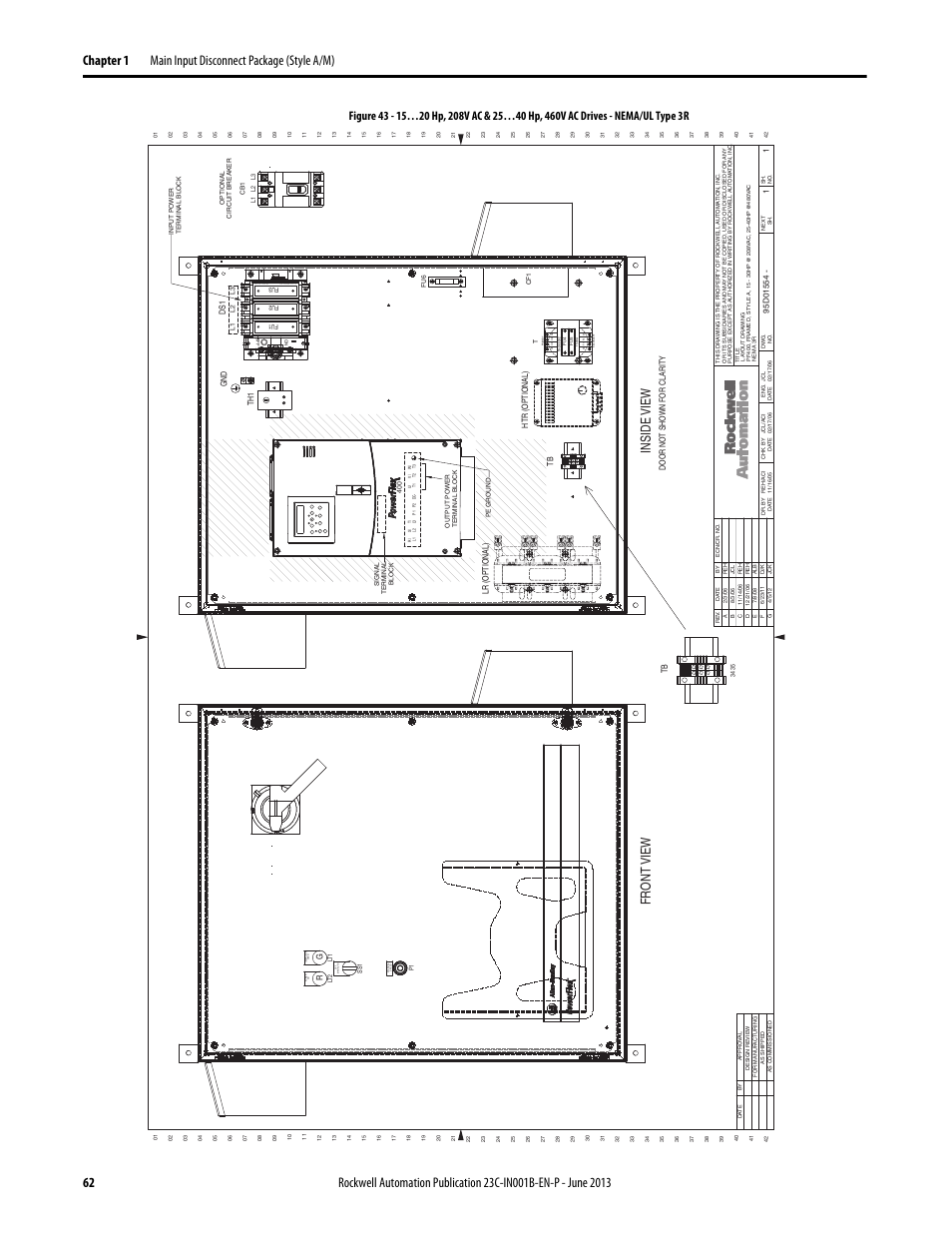 95d01554, Inside view fr ont view | Rockwell Automation 23C PowerFlex 400 AC Drive Packages for Fan & Pump Apps User Manual | Page 62 / 202