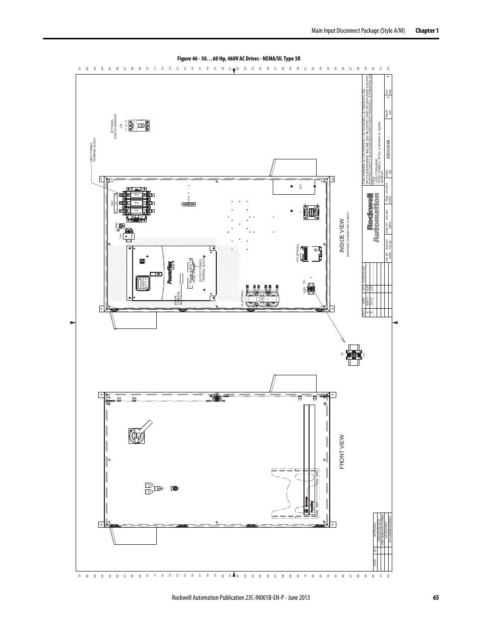 95d02468, Primar y, Open interlock on po wer | Man a ut o off, Speed manu al, Inside view fr ont view | Rockwell Automation 23C PowerFlex 400 AC Drive Packages for Fan & Pump Apps User Manual | Page 65 / 202