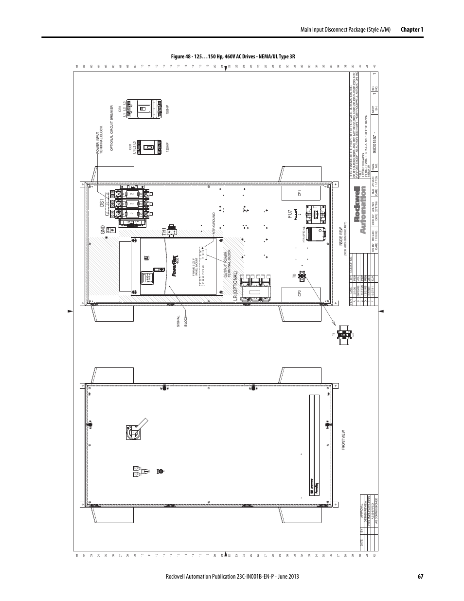 95d01557, Primar y, Second ar y | Open interlock on po wer, Man a ut o off, Speed manu al, Gnd ds1 t, Lr (optional) | Rockwell Automation 23C PowerFlex 400 AC Drive Packages for Fan & Pump Apps User Manual | Page 67 / 202