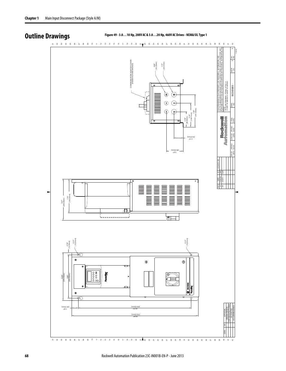 Outline drawings, 95d00689 | Rockwell Automation 23C PowerFlex 400 AC Drive Packages for Fan & Pump Apps User Manual | Page 68 / 202